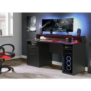 FORTE TEZAUR Gaming-bureau met 1 deur en 1 lade, hout, mat zwart, 91 x 160 x 72 cm