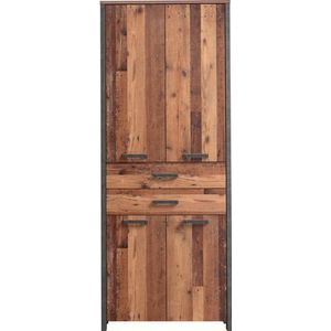 Forte Clif kantoorkast met 4 deuren en 2 laden, houtmateriaal, Old Wood Vintage betonlook donkergrijs, (B x H x D): 86,7 x 220,7 x 41,6 cm, 86,7 x 220,7 x 41,6 cm