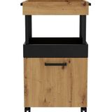 FORTE Home Bar Barkast met wieltjes en 1 deur, hout, Artisan eiken/zwart mat, 50,2 x 88,5 x 41 cm