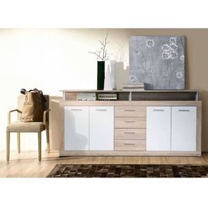 CAVA Eigentijds laag Dressoir met eiken en wit decor - L 197 cm