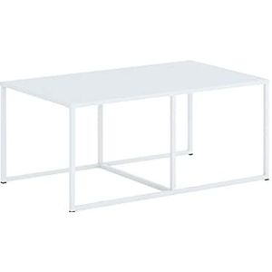 OGGI, Industriële vierkante salontafel, woonkamertafel, koffietafel, industrieel design, 102 cm x 46 cm x 67 cm, wit