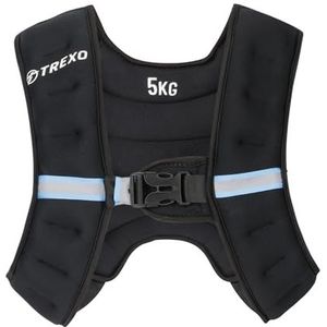 TREXO Trainingsvest met gewichten, 5 kg, stalen kogels vullen universele maat, reflecterende riemen, gewichten, hardlopen, krachttraining, zwart WV-05