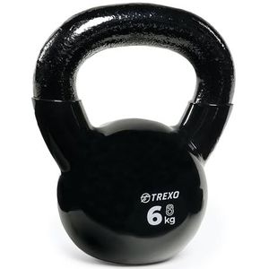 TREXO Kettlebel VKB04 Professionele dumbbell van gietijzer, 4 kg, vinylcoating, voor veelzijdige oefeningen thuis en in de sportschool, zwart