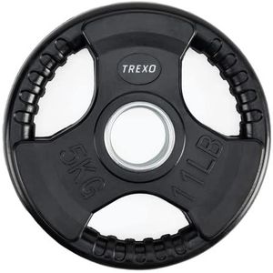 TREXO 15 kg belasting 36 cm diameter, schijf met handgrepen, gietijzer gecoat voor lange halters, duurzame ergonomische schijf, fitness, krachttraining, crossfit RW15