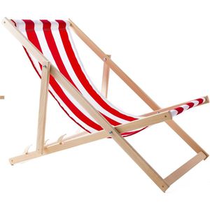 Houten ligstoel - strandstoel gemaakt van hoogwaardig beukenhout met drie verstelbare rugleuningposities / Strandbed - Rood met wit