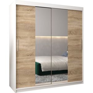 InspireMe - Kledingkast met 2 schuifdeuren, Modern-stijl, Kledingkast met planken (BxHxD): 180x200x62 - TORM I 180 Wit Mat + Sonoma Eik