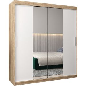 InspireMe - Kledingkast met 2 schuifdeuren, Modern-stijl, Kledingkast met planken (BxHxD): 180x200x62 - TORM I 180 Sonoma Eik + Wit Mat