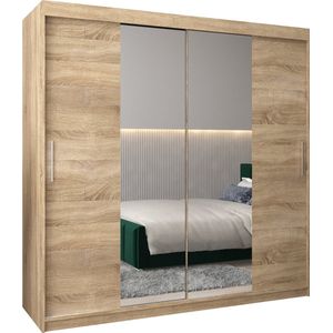 InspireMe - Kledingkast met 2 schuifdeuren, Modern-stijl, Kledingkast met planken (BxHxD): 200x200x62 - TORM I 200 Sonoma Eik met 4 lades