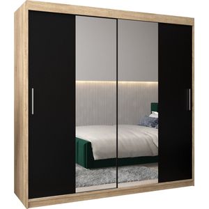 InspireMe - Kledingkast met 2 schuifdeuren, Modern-stijl, Kledingkast met planken (BxHxD): 200x200x62 - TORM I 200 Sonoma Eik + Zwart Mat met 4 lades