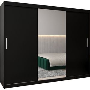 InspireMe - Kledingkast met 3 schuifdeuren, Modern-stijl, Kledingkast met planken (BxHxD): 250x200x62 - TORM I 250 Zwart Mat
