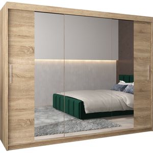 InspireMe - Kledingkast met 3 schuifdeuren, Modern-stijl, Kledingkast met planken (BxHxD): 250x200x62 - TORM II 250 Sonoma Eik