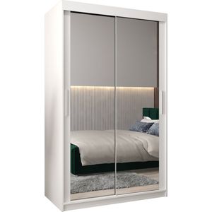 InspireMe - Kledingkast met 2 schuifdeuren, Modern-stijl, Kledingkast met planken (BxHxD): 120x200x62 - TORM III 120 Wit Mat