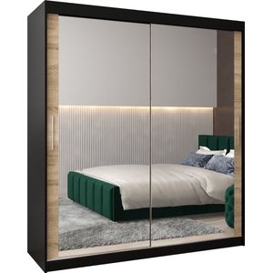 InspireMe - Kledingkast met 2 schuifdeuren, Modern-stijl, Kledingkast met planken (BxHxD): 180x200x62 - TORM III 180 Zwart Mat + Sonoma Eik