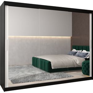 InspireMe - Kledingkast met 3 schuifdeuren, Modern-stijl, Kledingkast met planken (BxHxD): 250x200x62 - TORM III 250 Zwart Mat + Wit Mat mat 4 lades