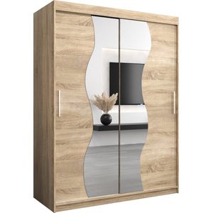 InspireMe - Kledingkast met 2 schuifdeuren, Modern-stijl, Kledingkast met planken (BxHxD): 150x200x62 - MARDUK 150 Sonoma Eik