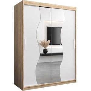 InspireMe - Kledingkast met 2 schuifdeuren, Modern-stijl, Kledingkast met planken (BxHxD): 150x200x62 - MARDUK 150 Sonoma Eik + Wit Mat