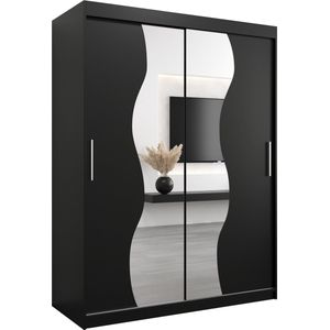 InspireMe - Kledingkast met 2 schuifdeuren, Modern-stijl, Kledingkast met planken (BxHxD): 150x200x62 - MARDUK 150 Zwart Mat