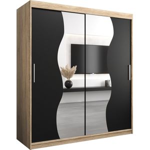 InspireMe - Kledingkast met 2 schuifdeuren, Modern-stijl, Kledingkast met planken (BxHxD): 180x200x62 - MARDUK 180 Sonoma Eik + Zwart Mat