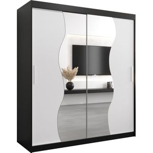 InspireMe - Kledingkast met 2 schuifdeuren, Modern-stijl, Kledingkast met planken (BxHxD): 180x200x62 - MARDUK 180 Zwart Mat + Wit Mat