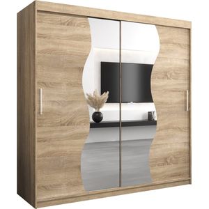 InspireMe - Kledingkast met 2 schuifdeuren, Modern-stijl, Kledingkast met planken (BxHxD): 200x200x62 - MARDUK 200 Sonoma Eik