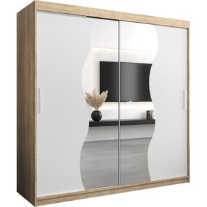 InspireMe - Kledingkast met 2 schuifdeuren, Modern-stijl, Kledingkast met planken (BxHxD): 200x200x62 - MARDUK 200 Sonoma Eik + Wit Mat met 4 lades