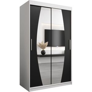 InspireMe - Kledingkast met 2 schuifdeuren, Modern-stijl, Een kledingkast met planken en een spiegel (BxHxD): 120x200x62 - GLOBE 120 Wit Mat + Zwart