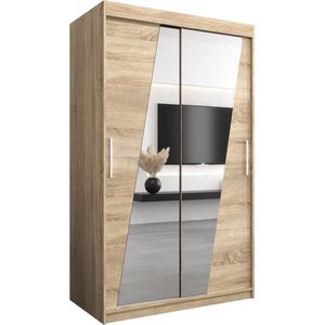 InspireMe - Kledingkast met 2 schuifdeuren, Modern-stijl, Een kledingkast met planken en een spiegel (BxHxD): 120x200x62 - THOR 120 Sonoma Eik