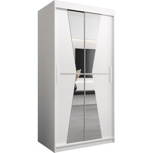 InspireMe - Kledingkast met 2 schuifdeuren, Modern-stijl, Een kledingkast met planken en een spiegel (BxHxD): 100x200x62 - TOTO 100 Wit Mat met 2 lades