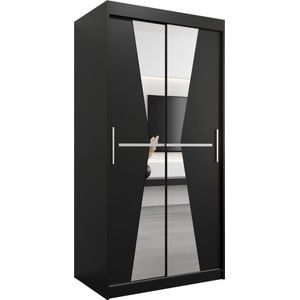 InspireMe - Kledingkast met 2 schuifdeuren, Modern-stijl, Een kledingkast met planken en een spiegel (BxHxD): 100x200x62 - TOTO 100 Zwart Mat met 2 lades