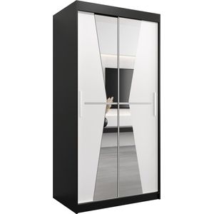 InspireMe - Kledingkast met 2 schuifdeuren, Modern-stijl, Een kledingkast met planken en een spiegel (BxHxD): 100x200x62 - TOTO 100 Zwart Mat + Wit Mat