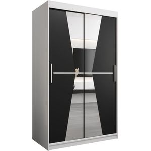 InspireMe - Kledingkast met 2 schuifdeuren, Modern-stijl, Een kledingkast met planken en een spiegel (BxHxD): 120x200x62 - TOTO 120 Wit Mat + Zwart