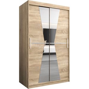 InspireMe - Kledingkast met 2 schuifdeuren, Modern-stijl, Een kledingkast met planken en een spiegel (BxHxD): 120x200x62 - TOTO 120 Sonoma Eik