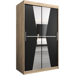 InspireMe - Kledingkast met 2 schuifdeuren, Modern-stijl, Een kledingkast met planken en een spiegel (BxHxD): 120x200x62 - TOTO 120 Sonoma Eik + Zwart Mat