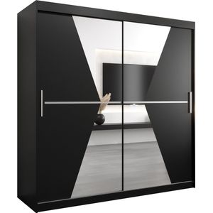 InspireMe - Kledingkast met 2 schuifdeuren, Modern-stijl, Een kledingkast met planken en een spiegel (BxHxD): 200x200x62 - TOTO 200 Zwart Mat met 4 lades