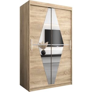 InspireMe - Kledingkast met 2 schuifdeuren, Modern-stijl, Een kledingkast met planken en een spiegel (BxHxD): 120x200x62 - BOLA 120 Sonoma Eik