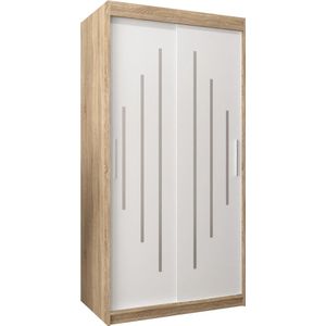 InspireMe - Kledingkast met 2 schuifdeuren, Modern-stijl, Een kledingkast met planken (BxHxD): 100x200x62 - MALTESE 100 Sonoma Eik + Wit Mat