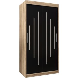 InspireMe - Kledingkast met 2 schuifdeuren, Modern-stijl, Een kledingkast met planken (BxHxD): 100x200x62 - MALTESE 100 Sonoma Eik + Zwart Mat