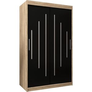 InspireMe - Kledingkast met 2 schuifdeuren, Modern-stijl, Een kledingkast met planken (BxHxD): 120x200x62 - MALTESE 120 Sonoma Eik + Zwart Mat