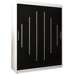 InspireMe - Kledingkast met 2 schuifdeuren, Modern-stijl, Een kledingkast met planken (BxHxD): 150x200x62 - MALTESE 150 Wit Mat + Zwart