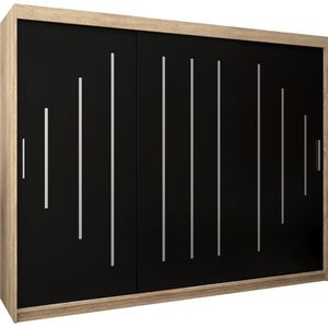 InspireMe - Kledingkast met 3 schuifdeuren, Modern-stijl, Een kledingkast met planken (BxHxD): 250x200x62 - MALTESE 250 Sonoma Eik + Zwart Mat
