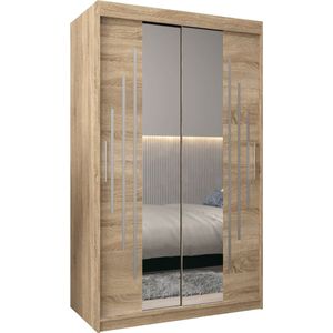 InspireMe - Kledingkast met 2 schuifdeuren, Modern-stijl, Een kledingkast met planken en een spiegel (BxHxD): 120x200x62 - MALTESE I 120 Sonoma Eik
