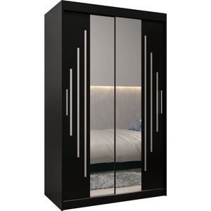 InspireMe - Kledingkast met 2 schuifdeuren, Modern-stijl, Een kledingkast met planken en een spiegel (BxHxD): 120x200x62 - MALTESE I 120 Zwart Mat