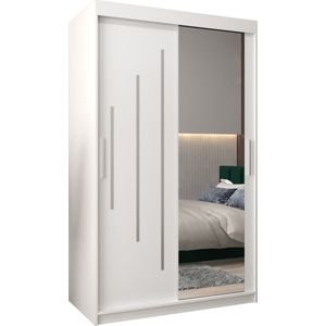 InspireMe - Kledingkast met 2 schuifdeuren, Modern-stijl, Een kledingkast met planken en een spiegel (BxHxD): 120x200x62 - MALTESE II 120 Wit Mat