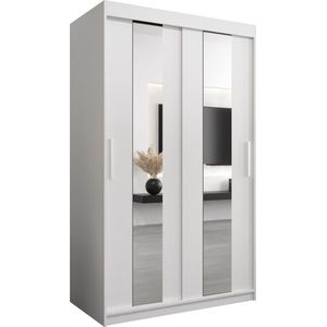 InspireMe - Kledingkast met 2 schuifdeuren, Modern-stijl, Een kledingkast met planken en een spiegel (BxHxD): 120x200x62 - DANCE 120 Wit Mat