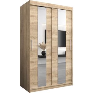 InspireMe - Kledingkast met 2 schuifdeuren, Modern-stijl, Een kledingkast met planken en een spiegel (BxHxD): 120x200x62 - DANCE 120 Sonoma Eik