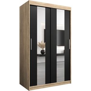 InspireMe - Kledingkast met 2 schuifdeuren, Modern-stijl, Een kledingkast met planken en een spiegel (BxHxD): 120x200x62 - DANCE 120 Sonoma Eik + Zwart Mat