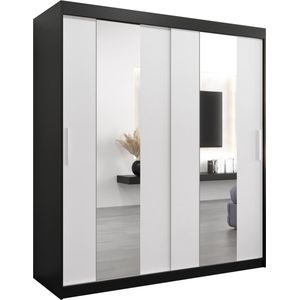 InspireMe - Kledingkast met 2 schuifdeuren, Modern-stijl, Een kledingkast met planken en een spiegel (BxHxD): 180x200x62 - DANCE 180 Zwart Mat + Wit Mat
