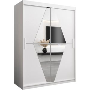 InspireMe - Kledingkast met 2 schuifdeuren, Modern-stijl, Een kledingkast met planken en een spiegel (BxHxD): 150x200x62 - BOLA 150 Wit Mat met 2 lades