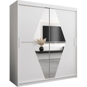 InspireMe - Kledingkast met 2 schuifdeuren, Modern-stijl, Een kledingkast met planken en een spiegel (BxHxD): 180x200x62 - BOLA 180 Wit Mat met 4 lades