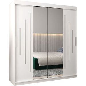InspireMe - Kledingkast met 2 schuifdeuren, Modern-stijl, Een kledingkast met planken en een spiegel (BxHxD): 180x200x62 - MALTESE I 180 Wit Mat met 4 lades